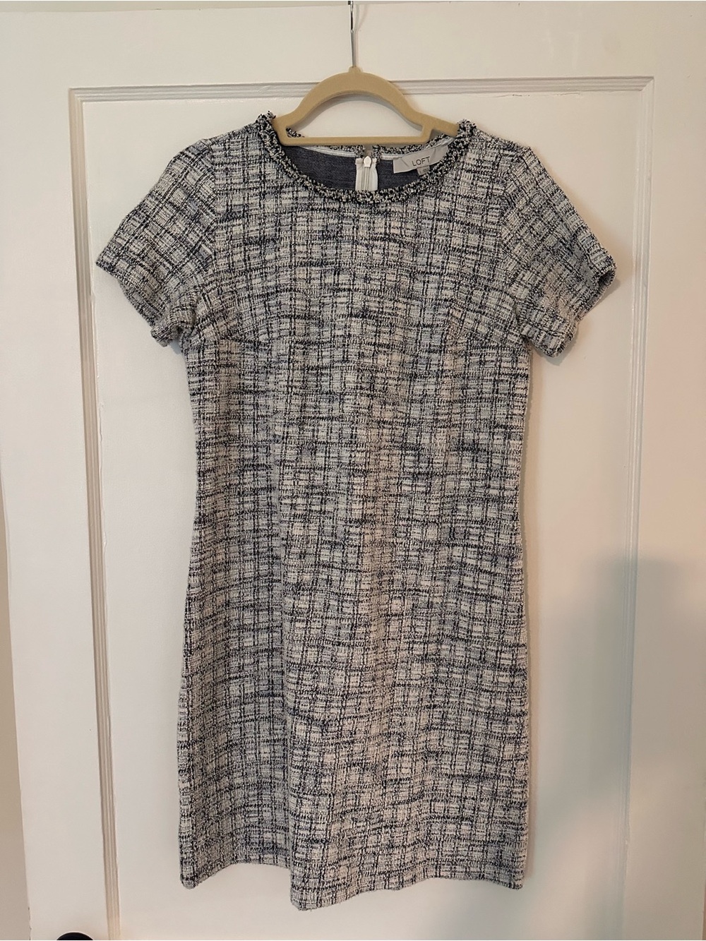LOFT Black and White Short Sleeve Tweed Shift Dress